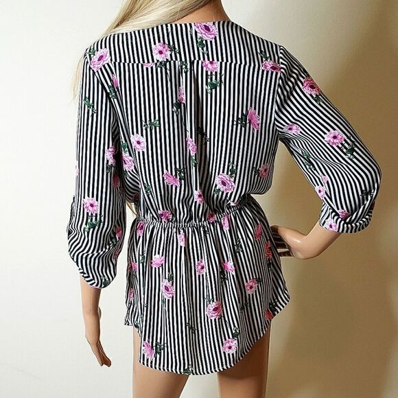 Justify Striped Floral Rose Pattern Long-Sleeve Tunic - Picture 5 of 12